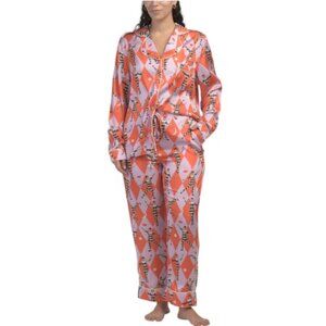 KAREN MABON 2pc Harlequin Pajama Set With Contrast Trim